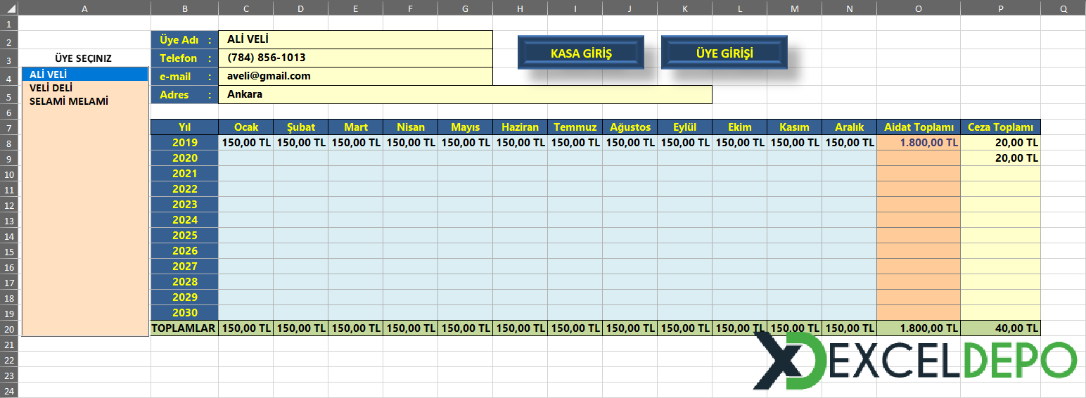 Aidat Takip Excel Çizelgesi
