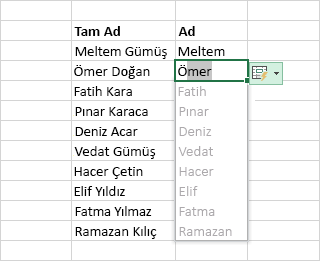 Bir veri sütununu hızlı doldurma