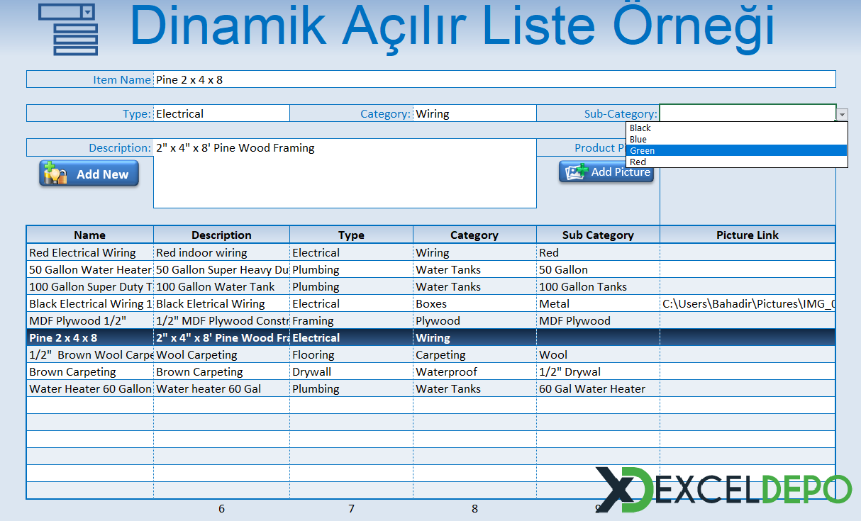Dinamik Açılır Liste Örneği