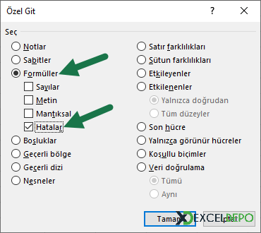Excel Özel Git Formüller ve Hatalar