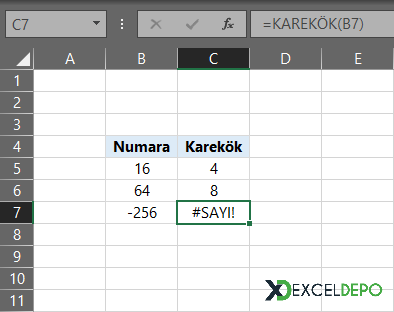 Excel #SAYI! Hatası Örneği