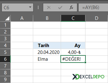 Excel #DEĞER! Hatası Örneği