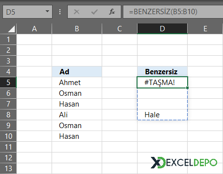 Excel #TAŞMA! Hatası Örneği