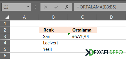 Ortalama Fonksiyonlarında #SAYI/0! hatası