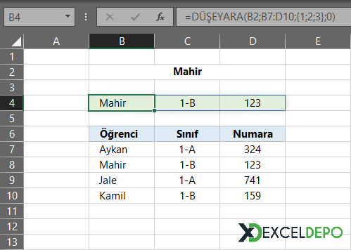 Dinamik Dizi ile DÜŞEYARA Kullanımı