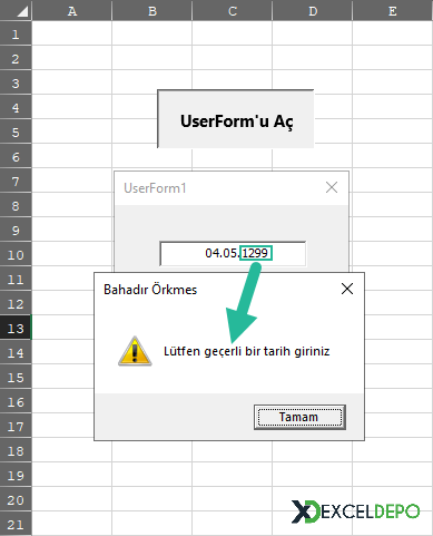 Hatalı TextBox Tarih Biçimi