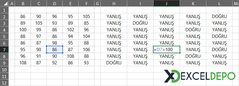 Koşullu Biçimlendirme Formül gösterimi