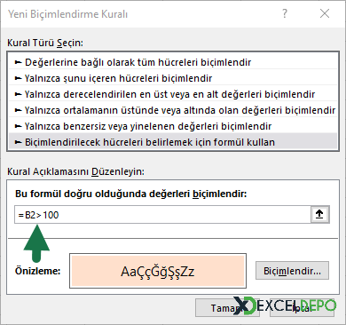 Koşullu Biçimlendirme Kutucuğu