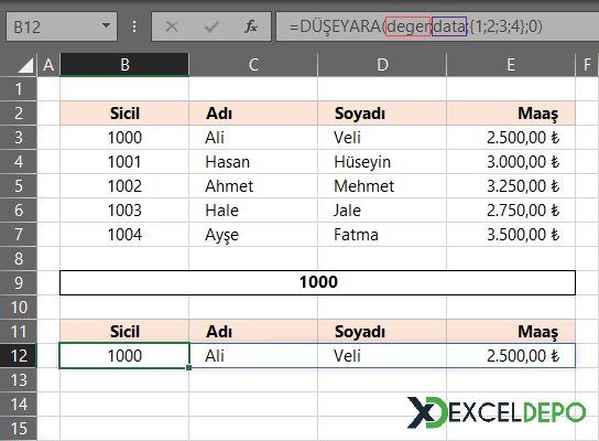 Formül içinde nasıl isim kullanabilirim?