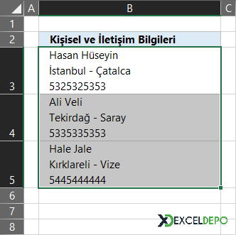 Veriler Seçildi