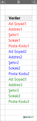 Sütundaki Verileri Satırlara Çevirme