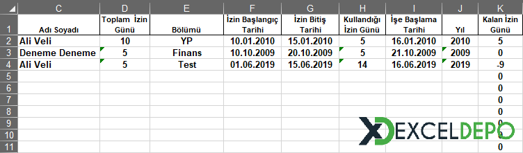 Excel İzin Takip