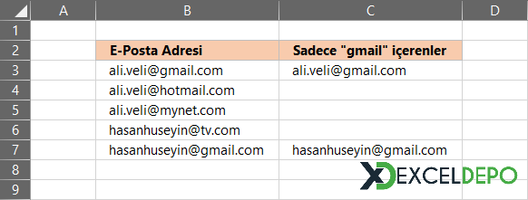 Sadece gmail uzantılı e-posta adreslerini bulma