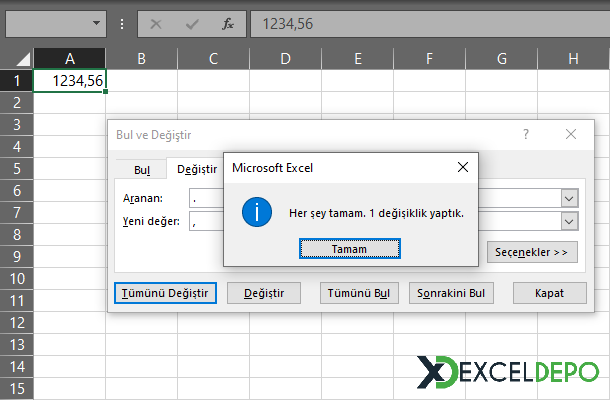 Excel Virgül Nokta Değiştirme