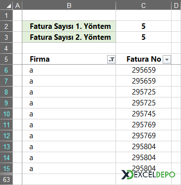 Filtrelenmiş Verilere Göre Sayma Yapma