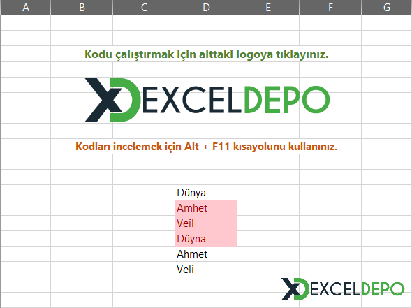 Makro ile Yanlış Yazılmış Kelimeleri Renklendirme