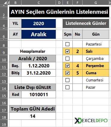 YIL ve AY seçilmesi