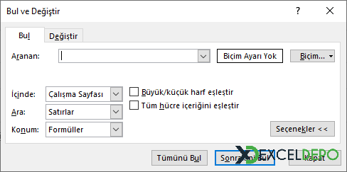 Gelişmiş Bul Penceresi
