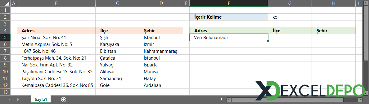 İçerir Kelime Filtreleme