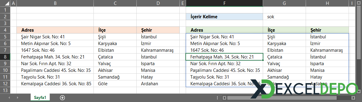 İçerir Kelime Filtreleme