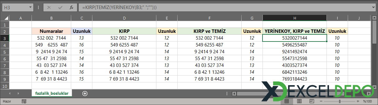 Bir Hücreden Tüm Boşlukları Kaldırmak