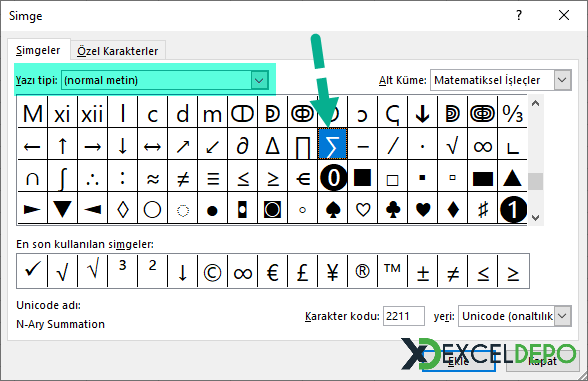 Excel Sayfasına Sigma İşareti Eklemek