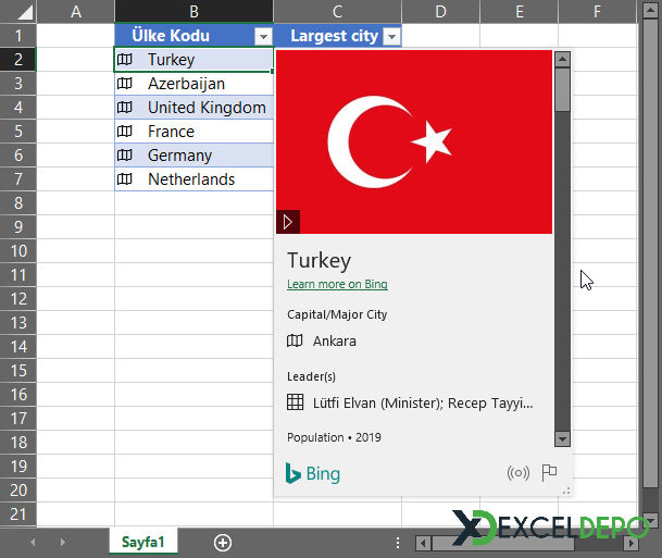 Excel Coğrafyaya Dönüştür Özelliği