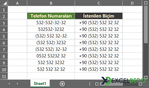 Excelde Numaraların Başına 90 Ekleme Excelde Numaraların Başına 90 Ekleme