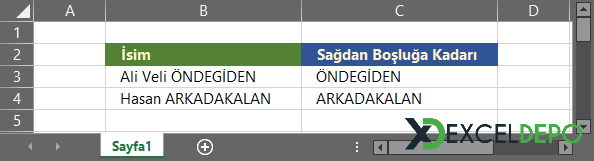 Excel Sağdan Boşluğa Kadar Al Excel Sağdan Boşluğa Kadar Al