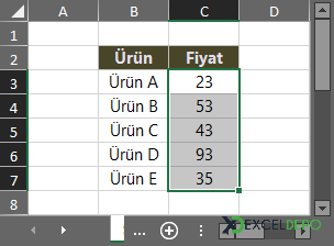 Excelde Toplu Fiyat Değiştirme Excelde Toplu Fiyat Değiştirme