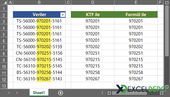 Excel Hücre İçinden Kelime Alma Excel Hücre İçinden Kelime Alma