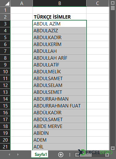Türkçe İsim Listesi Türkçe İsim Listesi