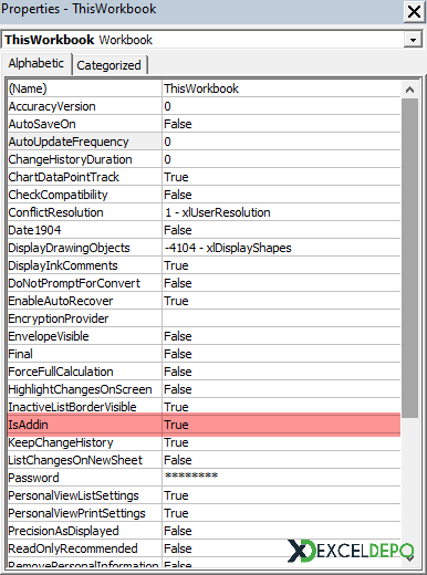 Properties - ThisWorkbook Properties - ThisWorkbook