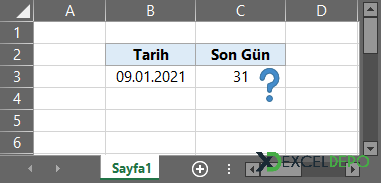 Excel Ayın Son Gününü Bulma