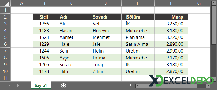 Satır Renklerini Farklılaştırma Satır Renklerini Farklılaştırma