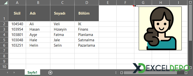 Çalışan Resimlerini Hücredeki Açıklamada Gösterme Çalışan Resimlerini Hücredeki Açıklamada Gösterme