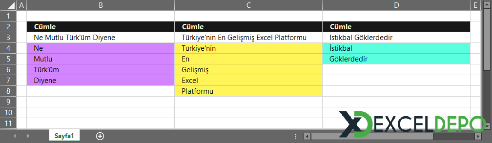 Excel Formülleri ile Metni Satırlara Bölme Excel Formülleri ile Metni Satırlara Bölme