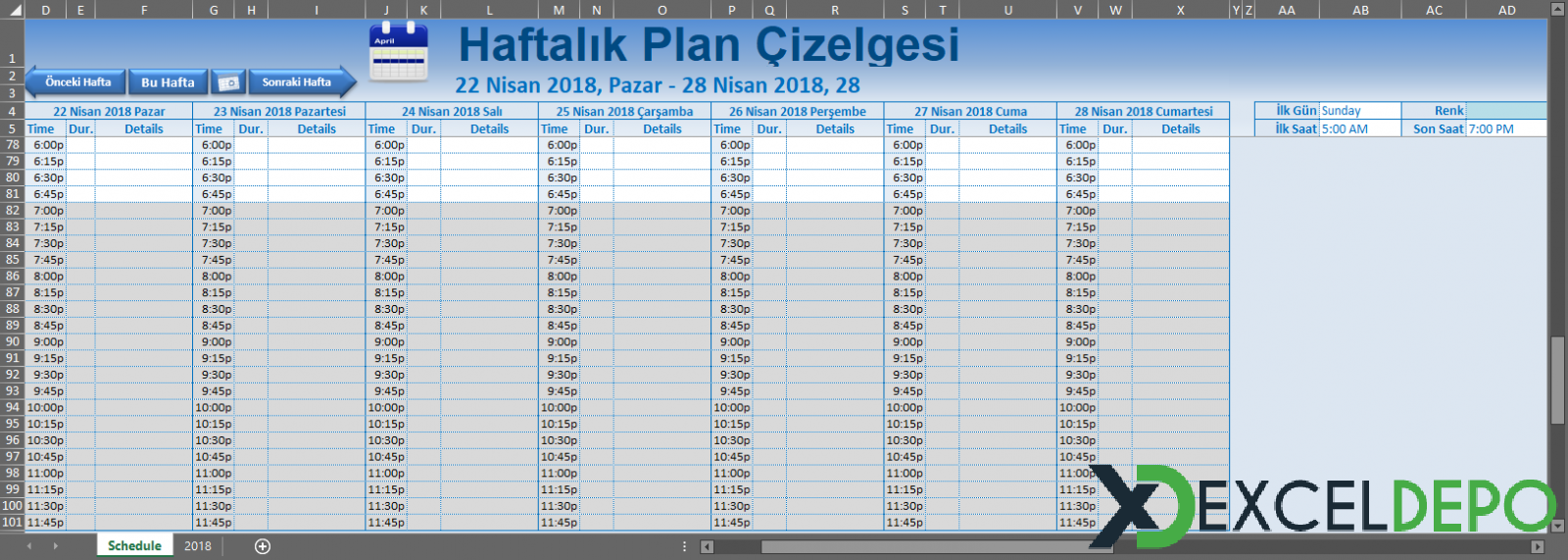 Haftalık Plan Çizelgesi Şablonu Haftalık Plan Çizelgesi Şablonu
