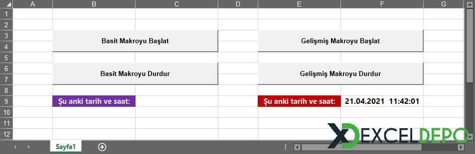 Hücrede ve StatusBar Üzerinde Dijital Saat Hücrede ve StatusBar Üzerinde Dijital Saat