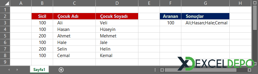 Düşeyara ile Birden Fazla Sonuç Getirmek Düşeyara ile Birden Fazla Sonuç Getirmek
