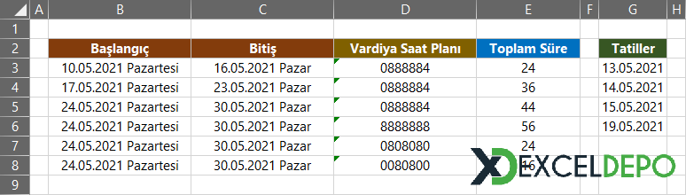 Vardiya Planına Göre Çalışma Süresi Hesaplama Vardiya Planına Göre Çalışma Süresi Hesaplama