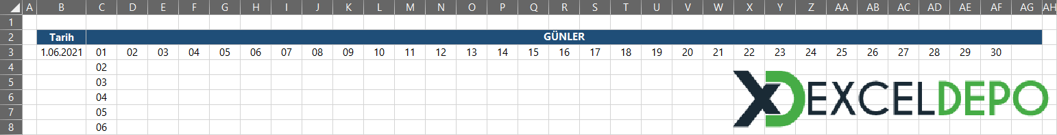 Seçili Tarihe Ait Ayın Günlerini Listeleme Seçili Tarihe Ait Ayın Günlerini Listeleme