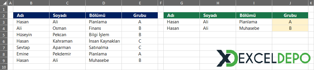 Birden Fazla Kriterli Düşeyara Birden Fazla Kriterli Düşeyara