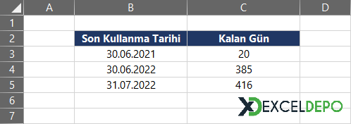 Son Kullanma Tarihine Kalan Günü Bulma Son Kullanma Tarihine Kalan Günü Bulma