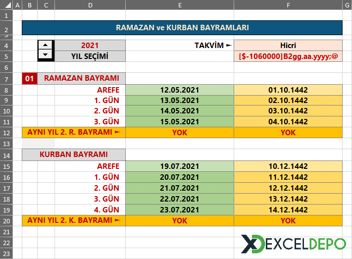 Yıl Bazlı Dini Bayram Takibi Yıl Bazlı Dini Bayram Takibi