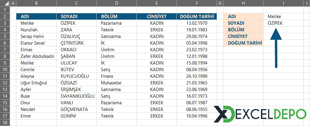 Birden Çok Kriterli Düşeyara Yapma Şablonu