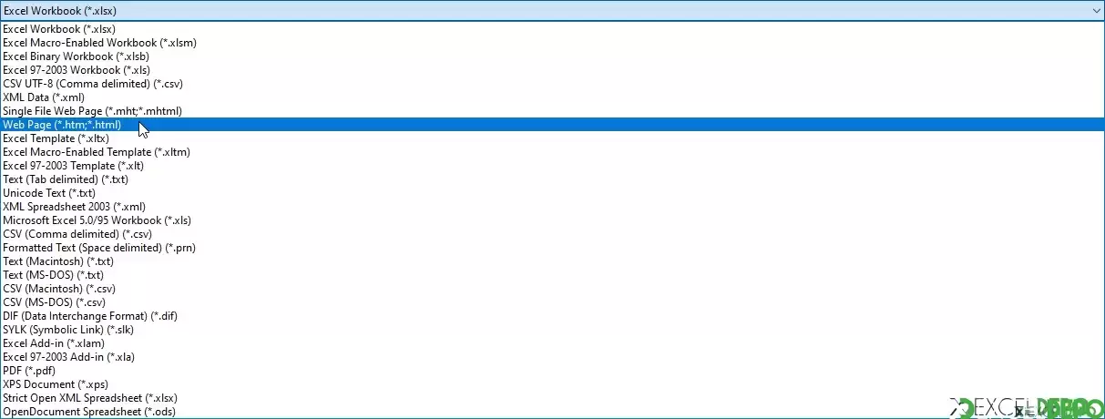 Excel dosyasını HTML olarak kaydetme