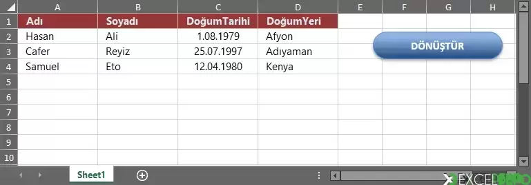 Excel Sayfasını HTML Formatına Dönüştürme