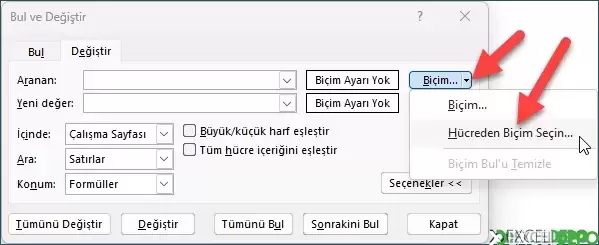 Hücreden Biçim Seçin
