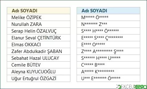 Ad Soyad Yıldızlama